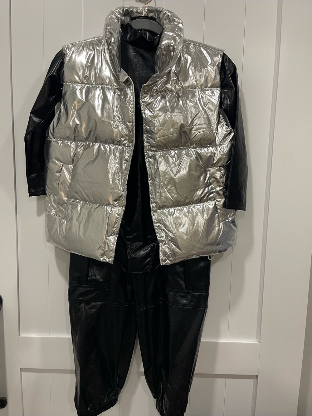 Kids Metallic Silver Puffer Vest - Shiny Silver Costume Vest child large hip hop